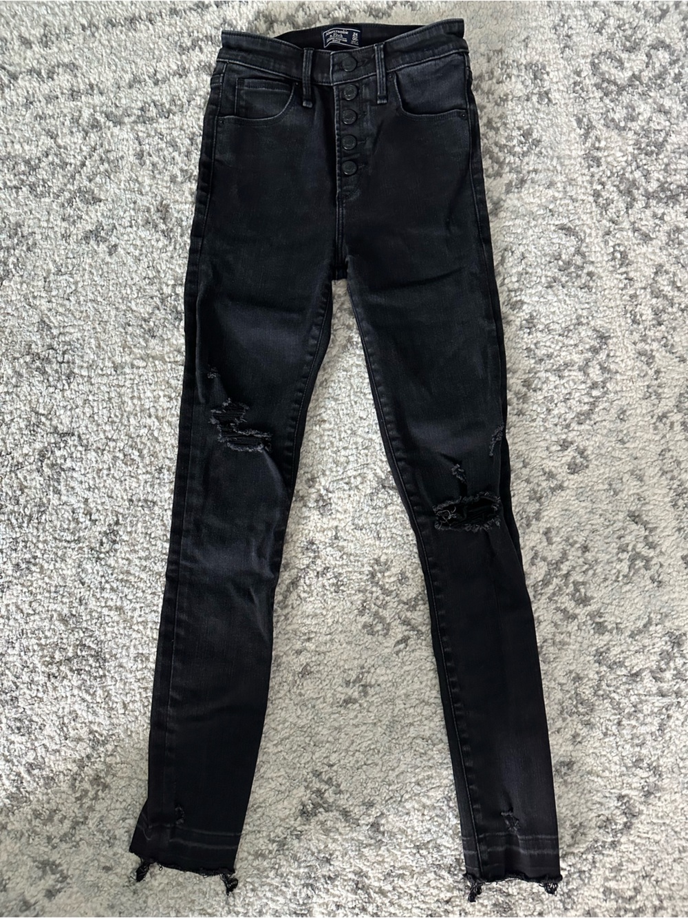 Abercrombie Women’s Black Distressed High-Rise Skinny Jeans-Stretch